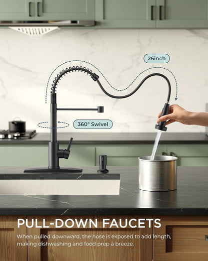 New Black Faucet Pull Down Sprayer Kitchen Sink – Matte Stainless Steel | SKU: 830556 - with | Sold by Uncle Wiener's Wholesale