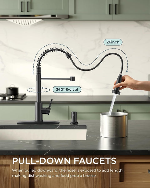 New Black Faucet Pull Down Sprayer Kitchen Sink – Matte Stainless Steel | SKU: 830556 - with | Sold by Uncle Wiener's Wholesale