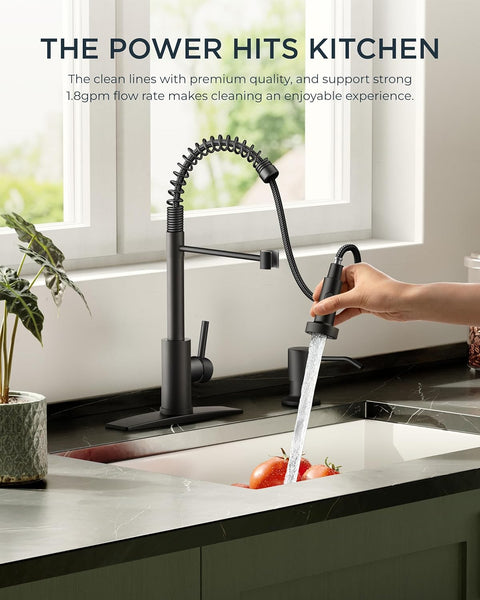 New Black Faucet Pull Down Sprayer Kitchen Sink – Matte Stainless Steel | SKU: 830556 - with | Sold by Uncle Wiener's Wholesale