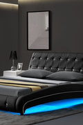 Modern Italy Style Button Tufted PU Leather Bed Frame – King and Queen Size in Black or White with Padded Headboard and Footboard