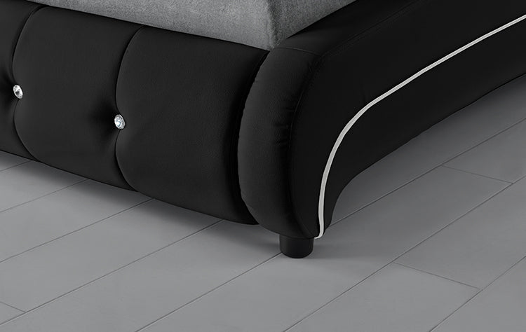 Modern Italy Style Button Tufted PU Leather Bed Frame – King and Queen Size in Black or White with Padded Headboard and Footboard