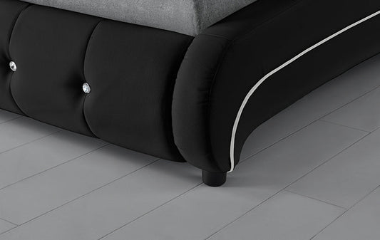 Modern Italy Style Button Tufted PU Leather Bed Frame – King and Queen Size in Black or White with Padded Headboard and Footboard