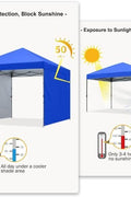 Blue 10x10 pop-up canopy tent with 2 detachable sunwalls for shade and privacy at outdoor events
