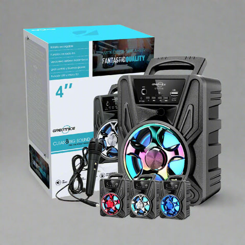 “Bluetooth portable speaker with mic input and LED lights”

“Rechargeable speaker with handle and USB SD AUX input”

“Portable sound system for parties and travel – GTS1779”

“Karaoke-ready speaker with dynamic sound and LED effects”

“GTS1779 speaker system with packaging and accessories”