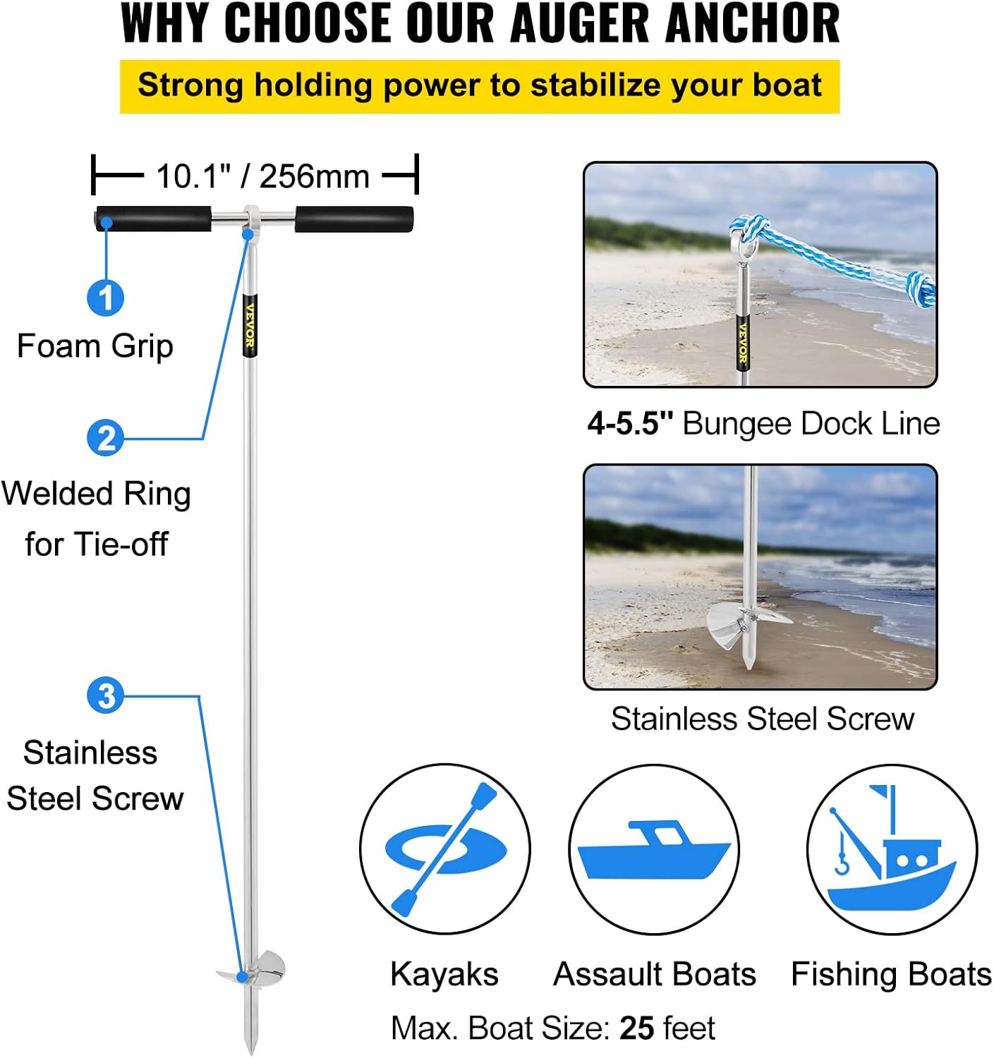 36-inch Stainless Steel Sand Anchor Auger with T-handle
Boat and Tent Sand Anchor Screw with Grip Handle
Heavy-Duty Marine Sand Auger for Jet Skis and Camping
Rustproof 316 SS Sand Anchor – Ideal for Beach Use
Removable Top Grip Auger Anchor with Rope Clip