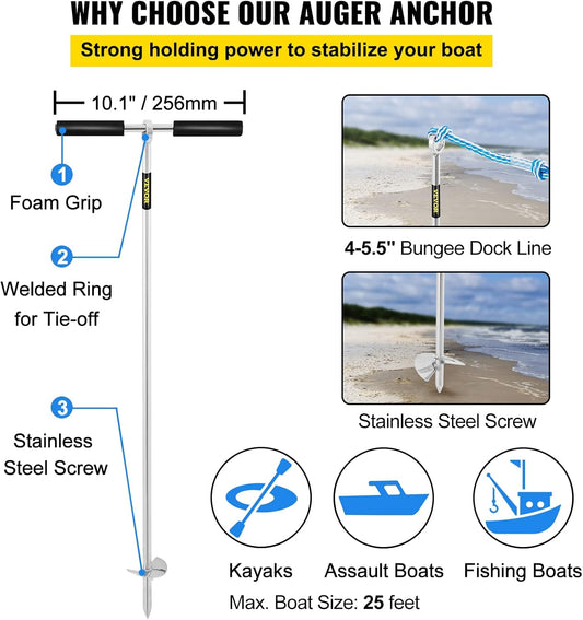 36-inch Stainless Steel Sand Anchor Auger with T-handle
Boat and Tent Sand Anchor Screw with Grip Handle
Heavy-Duty Marine Sand Auger for Jet Skis and Camping
Rustproof 316 SS Sand Anchor – Ideal for Beach Use
Removable Top Grip Auger Anchor with Rope Clip