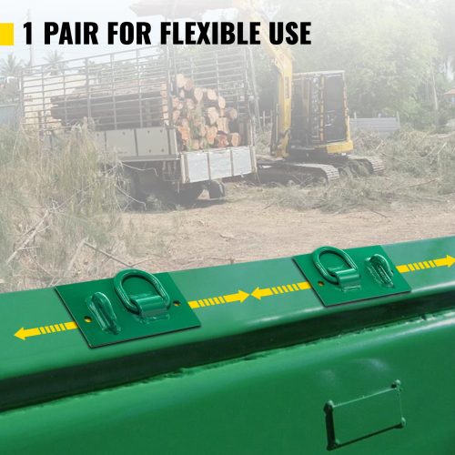 Green tractor bucket tie-down plate with grab hooks and D-rings
Kit mounted on loader bucket
All hardware included in tie-down kit
Yellow version of the tie-down plate
Product with tools and bolts laid out