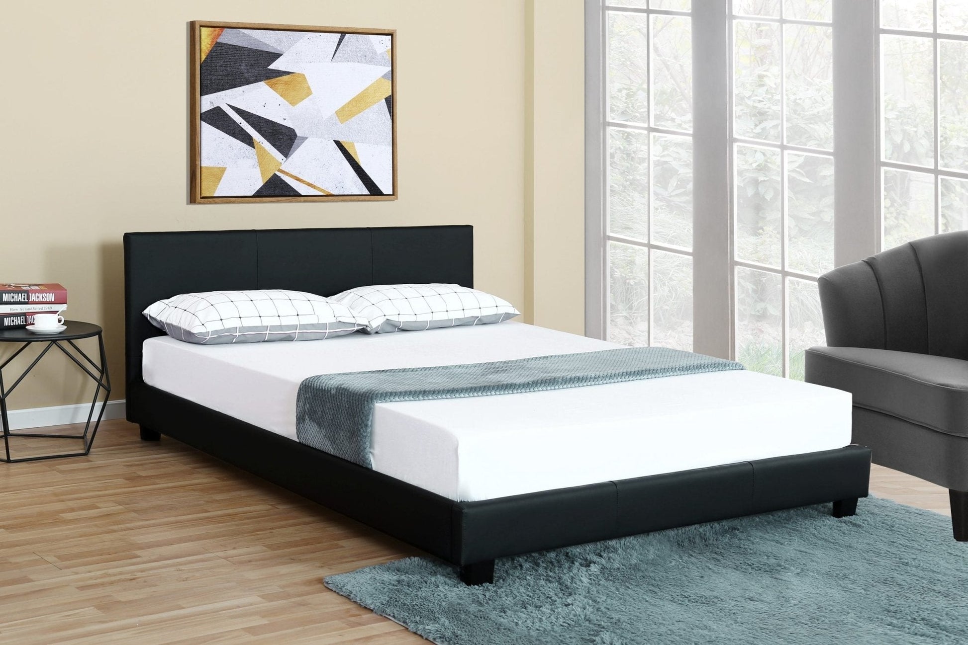 New Bonded Leather Deluxe Bed Frame & Headboard — Twin, Full, Queen & King - with King | Sold by Uncle Wiener's Wholesale