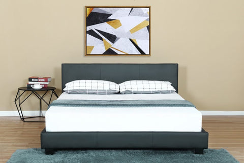 Black Bonded Leather Bed Frame with Panel Headboard in Queen, King, and Twin Sizes