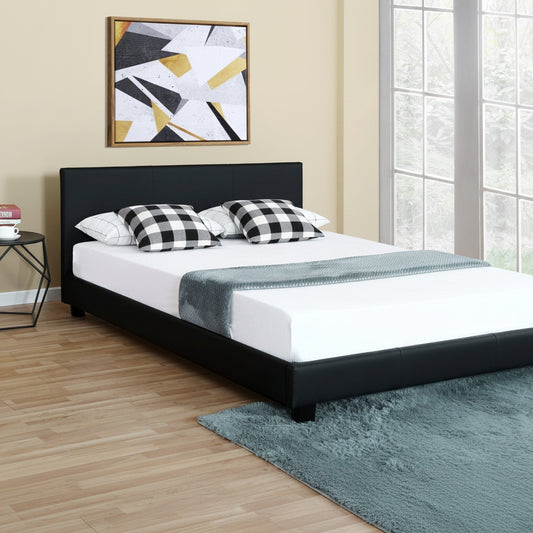 Black Bonded Leather Bed Frame with Panel Headboard in Queen, King, and Twin Sizes