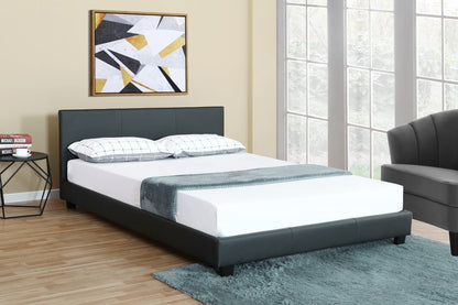 Black Bonded Leather Bed Frame with Panel Headboard in Queen, King, and Twin Sizes