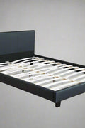 Black Bonded Leather Bed Frame with Panel Headboard in Queen, King, and Twin Sizes