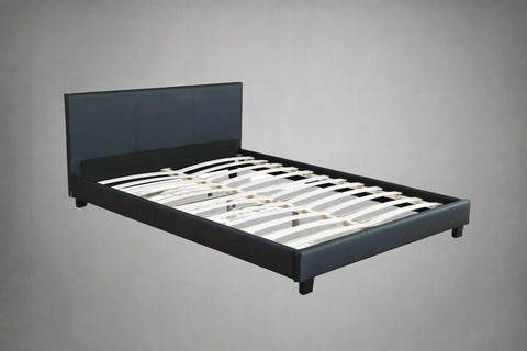 Black Bonded Leather Bed Frame with Panel Headboard in Queen, King, and Twin Sizes