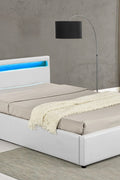 Bonded Leather Gas Lift LED Bed Frame with Remote Lighting and Storage Ottoman – Twin to King Sizes in Black or White
