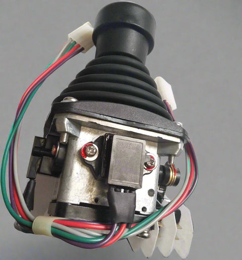 Genie joystick controller replacement with wiring harness

Skyjack boom lift control box controller - close-up

Genie aerial lift joystick - top view

Replacement part for Genie 72278 – joystick controller

Skyjack joystick with mounting base – side angle