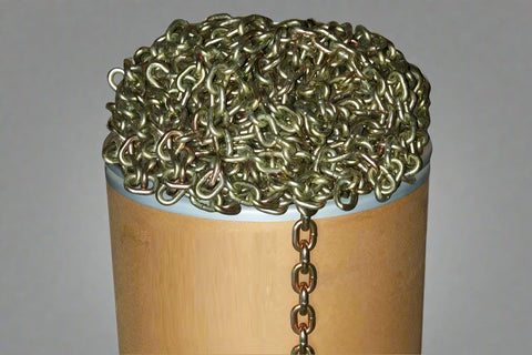 Bulk Grade 70 Transport Chain Barrels – DOT Stamped 5/16, 3/8, and 1/2 Inch Sizes for Towing and Rigging