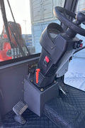 CanLift Mini Wheel Loader with Kubota D1703 engine, orange color – front view
Side view of CanLift compact loader with closed cabin and bucket raised
CanLift mini loader in operation – orange machine on construction site