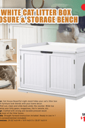 White cat litter box storage bench with pull-out tray
Gray hidden cat litter cabinet for small spaces
Stylish litter box furniture with end table design
Side view of multifunctional cat litter enclosure
Decorative cat box bench with durable wood build