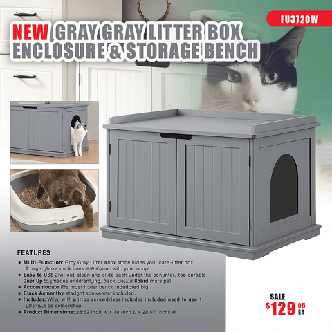 New Cat Litter Box & Storage Bench - with GRAY | Sold by Uncle Wiener's Wholesale
