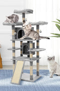 67-inch tall multi-level cat tree tower in gray

Cat tree with ladder, scratching posts, and top perches

Indoor cat condo tower for multiple cats