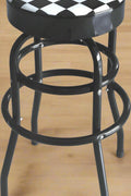 Checkered Swivel Bar & Shop Stool – Retro Red and Black Backless Stool with Round Seat and Twin Ring Base