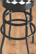 Checkered Swivel Bar & Shop Stool – Retro Red and Black Backless Stool with Round Seat and Twin Ring Base