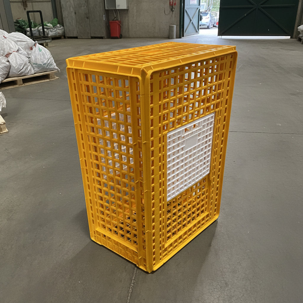 Durable plastic chicken and small animal transport crate with ventilation