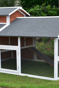 Large wooden chicken coop with waterproof roof and outdoor run for backyard poultry