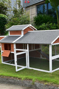 Large wooden chicken coop with waterproof roof and outdoor run for backyard poultry