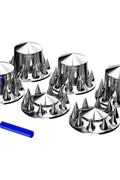 New Chrome Axle Cover Kit with Spiked 33mm Thread - On Nut Covers – Fits 22.5", 24.5" Semi Truck Wheels P250524 - with | Sold by Uncle Wiener's Wholesale
