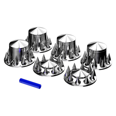 New Chrome Axle Cover Kit with Spiked 33mm Thread - On Nut Covers – Fits 22.5", 24.5" Semi Truck Wheels P250524 - with | Sold by Uncle Wiener's Wholesale