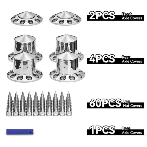 New Chrome Axle Cover Kit with Spiked 33mm Thread - On Nut Covers – Fits 22.5", 24.5" Semi Truck Wheels P250524 - with | Sold by Uncle Wiener's Wholesale