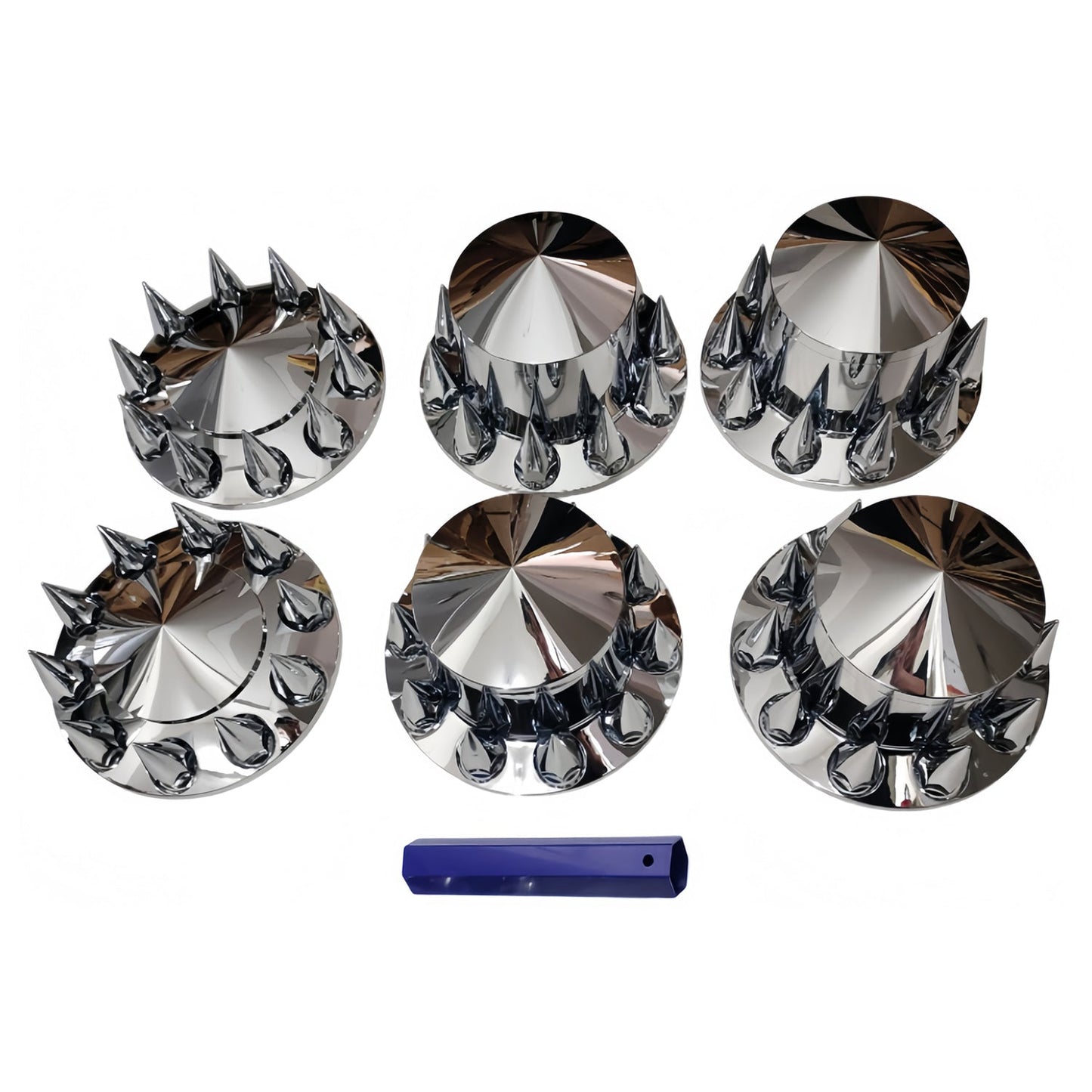 New Chrome Axle Cover Kit with Spiked 33mm Thread - On Nut Covers – Fits 22.5", 24.5" Semi Truck Wheels P250524 - with | Sold by Uncle Wiener's Wholesale