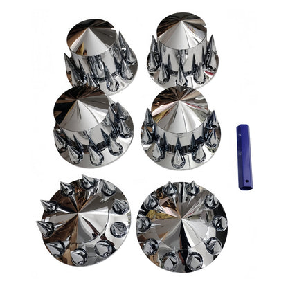 New Chrome Axle Cover Kit with Spiked 33mm Thread - On Nut Covers – Fits 22.5", 24.5" Semi Truck Wheels P250524 - with | Sold by Uncle Wiener's Wholesale