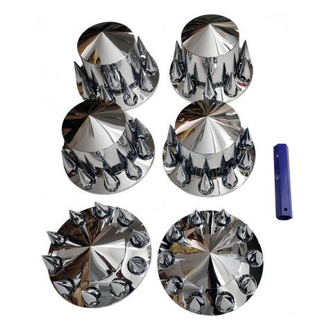 New Chrome Axle Cover Kit with Spiked 33mm Thread - On Nut Covers – Fits 22.5", 24.5" Semi Truck Wheels P250524 - with | Sold by Uncle Wiener's Wholesale