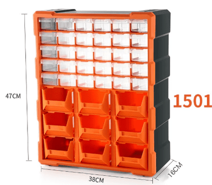 Clear drawer plastic tool box organizer with orange frame
Stackable parts storage bin for screws and fittings
Modular tool organizer with clear drawers and secure latch
Craft and DIY parts storage bin with removable dividers
Connectable plastic drawer organizer for hardware and beads