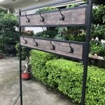 Entryway coat rack with shoe bench and storage shelf – rustic finish
5-tier freestanding organizer with hooks, bench, and metal frame