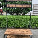 Entryway coat rack with shoe bench and storage shelf – rustic finish
5-tier freestanding organizer with hooks, bench, and metal frame