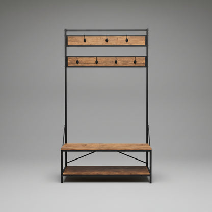 New Coat Rack with Shoe Bench – Entryway Storage Shelf Organizer with Hooks & Tiered Shoe Rack RSB66S - with BROWN RSB66S | Sold by Uncle Wiener's Wholesale
