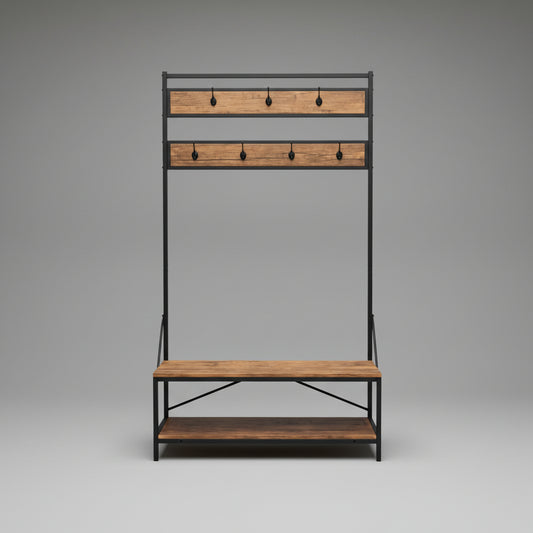 New Coat Rack with Shoe Bench – Entryway Storage Shelf Organizer with Hooks & Tiered Shoe Rack RSB66S - with BROWN RSB66S | Sold by Uncle Wiener's Wholesale