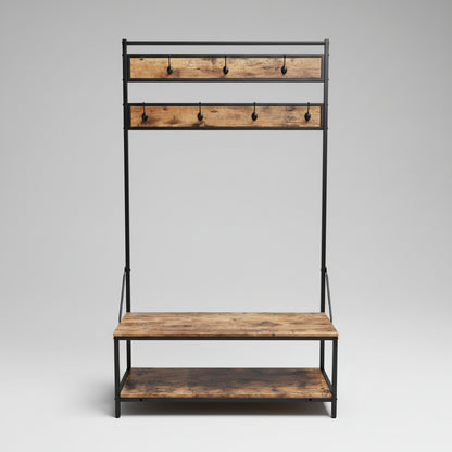 New Coat Rack with Shoe Bench – Entryway Storage Shelf Organizer with Hooks & Tiered Shoe Rack RSB66S - with BROWN RSB66S | Sold by Uncle Wiener's Wholesale