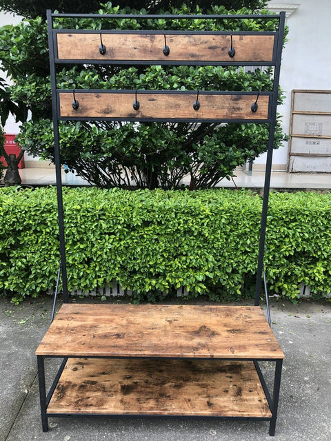 New Coat Rack with Shoe Bench – Entryway Storage Shelf Organizer with Hooks & Tiered Shoe Rack RSB66S - with BROWN RSB66S | Sold by Uncle Wiener's Wholesale