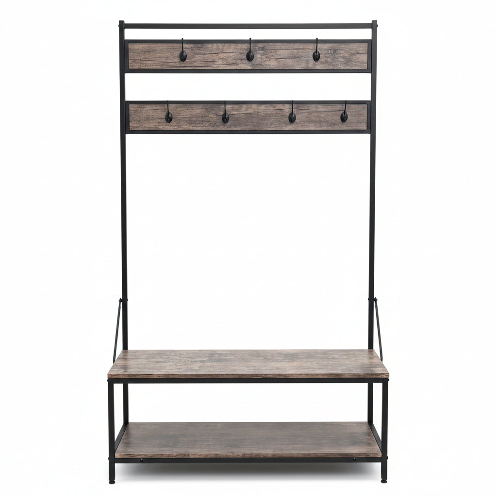 New Coat Rack with Shoe Bench – Entryway Storage Shelf Organizer with Hooks & Tiered Shoe Rack RSB66S - with GRAY RSG66S | Sold by Uncle Wiener's Wholesale