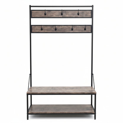 New Coat Rack with Shoe Bench – Entryway Storage Shelf Organizer with Hooks & Tiered Shoe Rack RSB66S - with GRAY RSG66S | Sold by Uncle Wiener's Wholesale