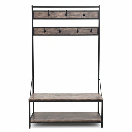 New Coat Rack with Shoe Bench – Entryway Storage Shelf Organizer with Hooks & Tiered Shoe Rack RSB66S - with GRAY RSG66S | Sold by Uncle Wiener's Wholesale
