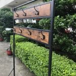 Entryway coat rack with shoe bench and storage shelf – rustic finish
5-tier freestanding organizer with hooks, bench, and metal frame