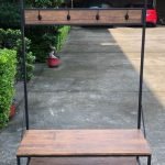 Entryway coat rack with shoe bench and storage shelf – rustic finish
5-tier freestanding organizer with hooks, bench, and metal frame