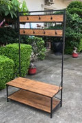 Entryway coat rack with shoe bench and storage shelf – rustic finish
5-tier freestanding organizer with hooks, bench, and metal frame