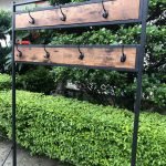 Entryway coat rack with shoe bench and storage shelf – rustic finish
5-tier freestanding organizer with hooks, bench, and metal frame