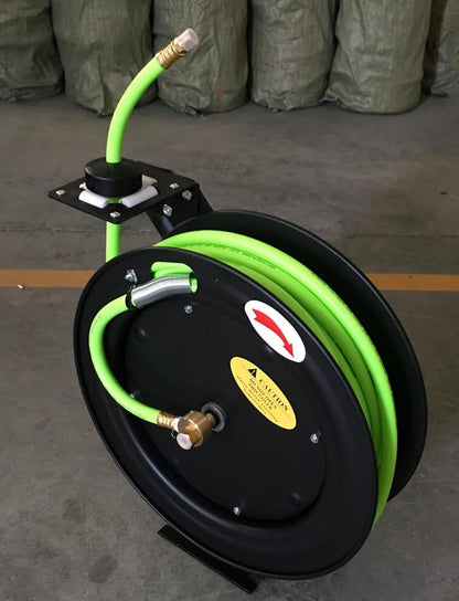 50 FT Cold Weather Hybrid Air Hose Reel – 300 PSI Retractable Steel-Mounted Hose Reel